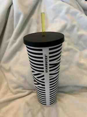 STARBUCKS RARE BLACK AND WHITE ZEBRA STRIPED 24 OZ TUMBLER WITH ORIGINAL STRAW!! - Sold on eBay Apr 21, 2022 for $200.00