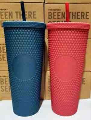 Starbucks 2022 Mexico Berry Brick and Navy Blue Matte Studded Tumblers 24oz - Sold on eBay Apr 18, 2022 for $130.00