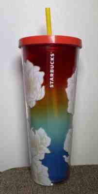 Starbucks HIBISCUS flower RARE 24 Oz Tumbler Cold Floral Tropical Rainbow - Sold on eBay Apr 26, 2022 for $169.99