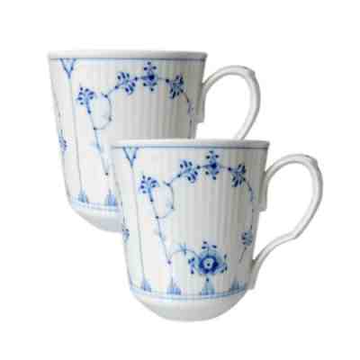 Blue Fluted Plain 12.5 oz. Mugs (Set of 2)