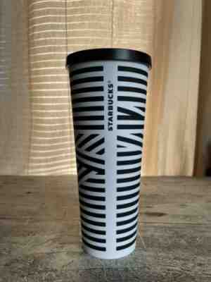 STARBUCKS Black White ZEBRA STRIPE VENTI Cold Cup TUMBLER 24oz Matte NO STRAW - Sold on eBay Jun 05, 2022 for $165.00
