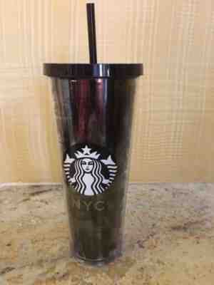 NEW Starbucks 2014 NYC Graffiti 24OZ Black Tumbler, RARE, HTF - NIB