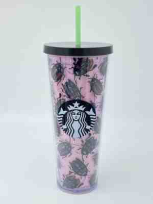 Starbucks Beetle Bug Pink Tumbler Roach Straw Cold Cup 24oz New