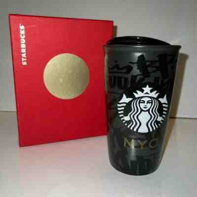 Starbucks Graffiti NYC New York City Black Ceramic Travel Mug/Tumbler 2015  RARE