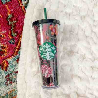 Starbucks Bando RARE Black Floral 24 oz Cold Cup Plastic Tumbler - Sold on eBay May 19, 2022 for $162.50