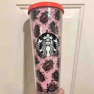 RARE Starbucks Pink Beetle Bug Cold Cup Venti TUMBLER 24 Oz (Read Description) - Sold on eBay May 22, 2022 for $152.50