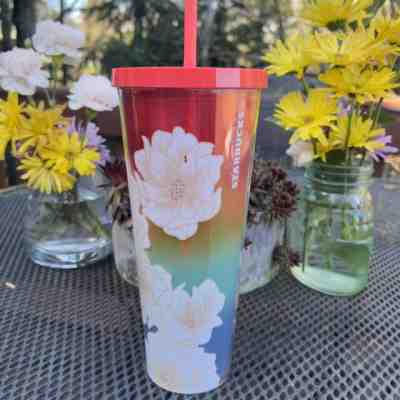 Starbucks HIBISCUS Flowers Venti 24 Oz Tumbler Cold Cup Floral Tropical Rainbow - Sold on eBay May 15, 2022 for $149.00