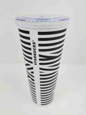 STARBUCKS Black White ZEBRA STRIPE VENTI Cold Cup TUMBLER 24oz - Sold on eBay May 07, 2022 for $140.95