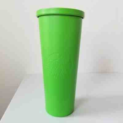 STARBUCKS 2015 Matte Neon Green Stainless Steel Cold Cup 24 oz Venti Metal