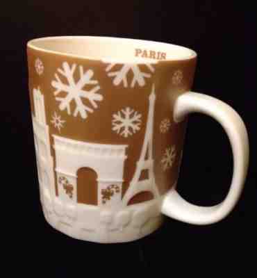 Starbucks Paris France Relief Mug Gold Christmas Eiffel Tower Louvre 2014 Cup