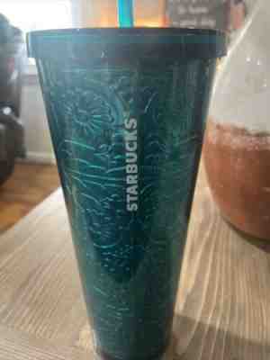 Starbucks 2017 Cold Cup 24 oz Tumbler Embossed Tin Floral Metallic Teal Rare - Sold on eBay Jun 02, 2022 for $132.00