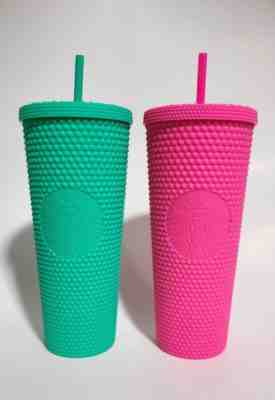 Starbucks Mexico Green teal & Pink Tinted Matte Studded Tumbler SET - Sold on eBay May 24, 2022 for $130.00