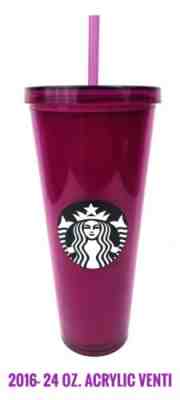 2016 STARBUCKS 24 OZ ACRYLIC VENTI Pink magenta FUCHSIA COLD CUP TUMBLER Rare - Sold on eBay Aug 01, 2022 for $219.95