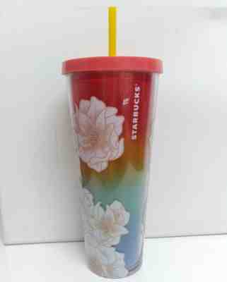 Starbucks Rainbow HIBISCUS Flower Venti 24 oz Tumbler Floral Tropical - Sold on eBay Aug 14, 2022 for $195.00