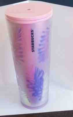Starbucks Pink Holographic Iridescent Palm Leaf Pinecone Cold Cup Tumbler 24oz - Sold on eBay Aug 24, 2022 for $201.00