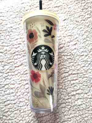 Starbucks Tumbler 24 oz Venti Cold Cup 2014 Floral Flower Pattern Ivory Harvest - Sold on eBay Jul 13, 2022 for $125.99