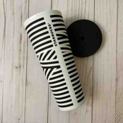 STARBUCKS Black White ZEBRA STRIPE VENTI Cold Cup TUMBLER 24oz NO STRAW Matte - Sold on eBay Aug 16, 2022 for $125.00