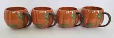 SET OF 4 STARBUCKS 2009 14 oz ORANGE PUMPKIN MUGS EMBOSSED LEAVES VINE HANDLE - Sold on eBay Aug 22, 2022 for $119.95