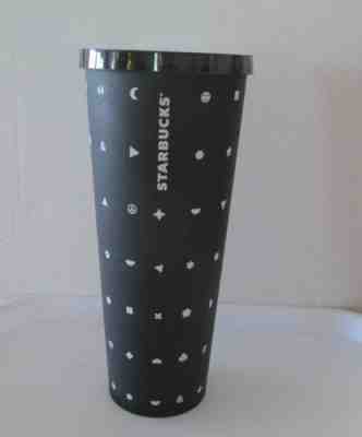 2017 STARBUCKS Black Matte Soft Touch 24oz EMOJI Travel TUMBLER No Straw NWT (S2