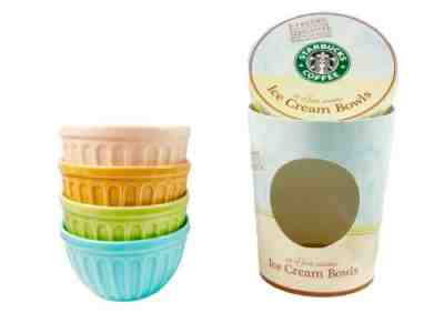 (SET OF 4) 2006 STARBUCKS CERAMIC RIBBED ICE CREAM BOWLS - NEW OPEN BOX - Sold on eBay Aug 25, 2022 for $99.99
