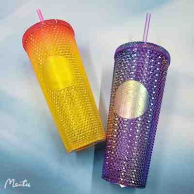 STARBUCKS 2022 Summer 1 purple hologram + pink yellow Stud Cold Cup 710ml Set - Sold on eBay Jul 10, 2022 for $95.40