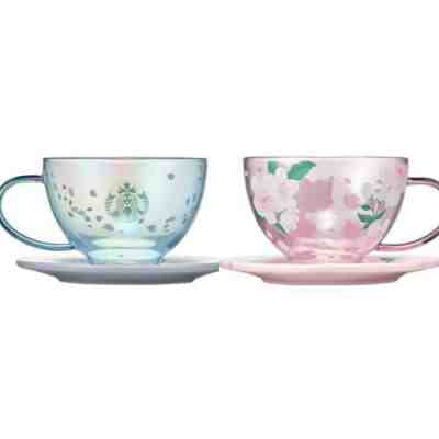 STARBUCKS KOREA 2022 cherry blooming blue pink glass ceramic saucer 237ml - Sold on eBay Jul 07, 2022 for $38.00