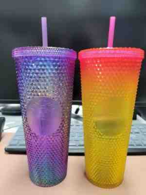 Starbucks Korea SS 22 Summer Stud Purple Hologram Pink Yellow Cold Cup 24oz Set - Sold on eBay Aug 06, 2022 for $89.99