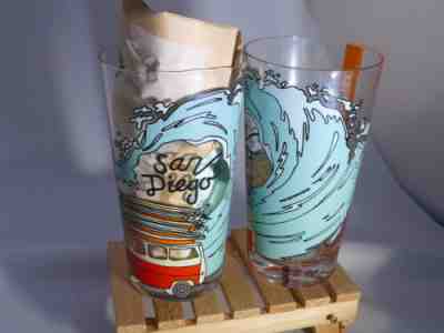 2 NEW! STARBUCKS 2018 Coffee SAN DIEGO VW Van Surf Boards Wave Travel Glass Cup - Sold on eBay Aug 05, 2022 for $89.00