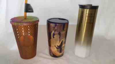Lot 3 Starbucks Gold Tumbler Mug Siren Studded 24oz 16oz Anniversary 2021 - Sold on eBay Jul 25, 2022 for $88.00
