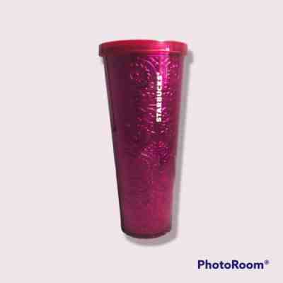 Starbucks Pink Magenta Floral Embossed Foil Metallic 24oz Venti Tumbler No Straw - Sold on eBay Jun 04, 2022 for $85.00