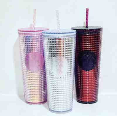 Starbucks Disco Grid Tumblers Studded 3 Set Pink Wine SKU NWT