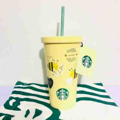 Starbucks Stainless Valentine Tumbler 18 oz.Honey Bee Yellow Cold Cup