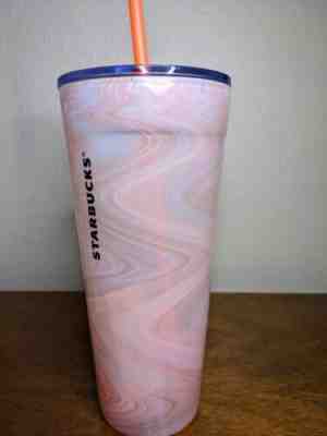 Rare 2017 Starbucks Glass Coral Pink Marble Cup Swirl 24oz Tumbler w Lid - Sold on eBay Jun 08, 2022 for $80.00