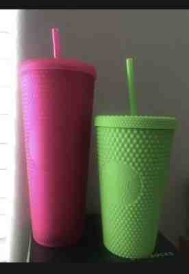 New Starbucks Fall 2021 Neon Hot Pink And Lime Green Studded Tumbler Cups Set - Sold on eBay Jul 09, 2022 for $80.00