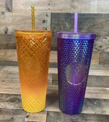 (Lot 2) Starbucks 2022 Purple Oil Slick Mango Orange 24oz Studded Tumbler Cup - Sold on eBay Jul 23, 2022 for $79.99