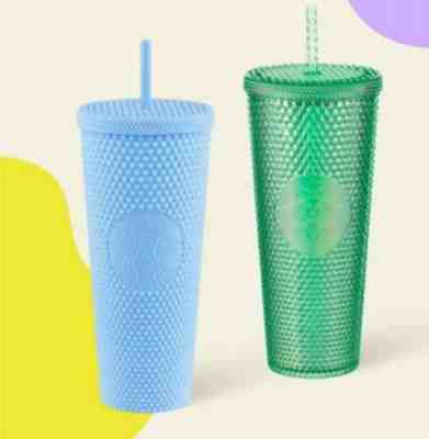 Limited Starbucks Cold cup Tumbler Blue Sky Bling + Green Bling Free Clutch Bag - Sold on eBay Jul 02, 2022 for $79.00