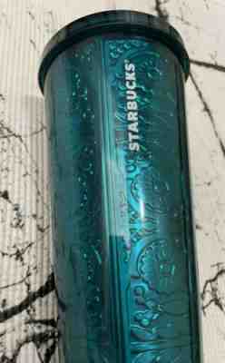 Starbucks 2017 Cold Cup 24 oz Tumbler Embossed Tin Floral Metallic Teal Rare #2 - Sold on eBay Aug 12, 2022 for $75.45