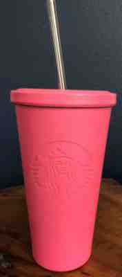 Hot Pink Matte Starbucks Tumbler 2014 Metal Straw 16oz Scarce And Retired - Sold on eBay Jul 31, 2022 for $75.00