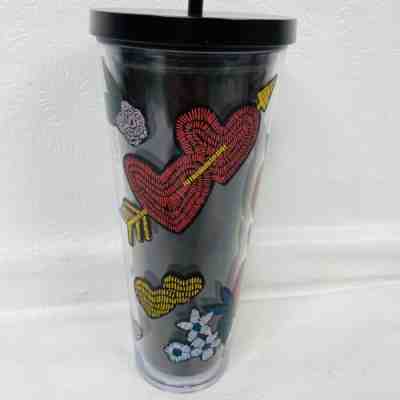 Starbucks 2019 Black Cold Cup Tumbler Love Rose 24oz Venti w Lid Straw Valentine - Sold on eBay Jun 02, 2022 for $74.99