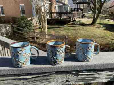 Set 3 Starbucks 2008 Blue Coffee Mug Cup w/Embossed 4 Petal Tan Flowers 16oz - Sold on eBay Jun 03, 2022 for $74.99