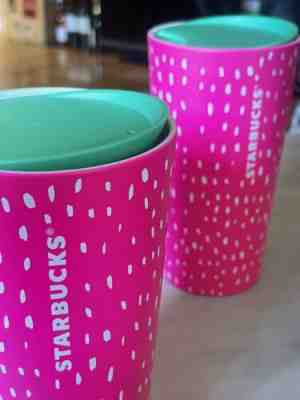Rare PAIR Starbucks ceramic cup strawberry tumbler neon pink 12 oz summer 2022 - Sold on eBay Aug 16, 2022 for $74.80