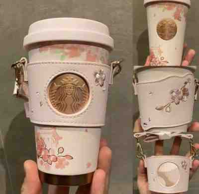 Starbucks 2022 Spring Cherry Blossom Sakura Stainless steel straw cups w/ straps - Sold on eBay Jun 17, 2022 for $72.19