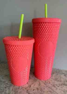 2 New Starbucks Summer Dragonfruit Salmon Pink Studded 24 & 16 oz Tumbler Cups - Sold on eBay Jun 24, 2022 for $72.00