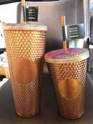 Starbucks Gold Studded Tumbler Set Limited Edition 50th Anniversary 16oz 24oz - Sold on eBay Jun 19, 2022 for $70.00