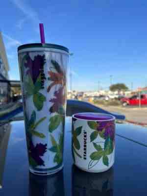 Starbucks Cold Cup Tumbler Purple Lavender Watercolor Flower Floral 24 oz  Venti