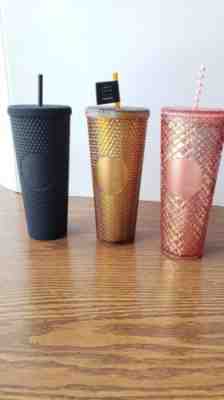 Starbucks Tumbler Lot(3) Black Studded, 50th Anniversary, Rose Pink Gold NEW - Sold on eBay Jun 05, 2022 for $69.99