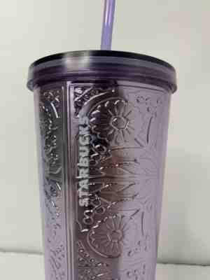 Starbucks Lavender Purple Lilac Embossed Metallic Tin Foil Tumbler 24oz Floral - Sold on eBay Oct 28, 2022 for $191.25