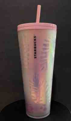 Starbucks Pink Holographic Iridescent Palm Leaf Pinecone Cold Cup Tumbler 24oz - Sold on eBay Nov 04, 2022 for $150.00