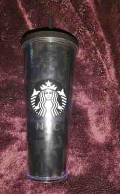 Starbucks 2014 NYC GRAFFITI GRAY BLACK GOLD 24 oz Venti Acrylic Cold Cup Tumbler