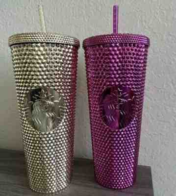 Starbucks Holiday 2022 Sangria & Gold Bling Studded Metallic Cold Tumbler 24oz - Sold on eBay Nov 08, 2022 for $128.90